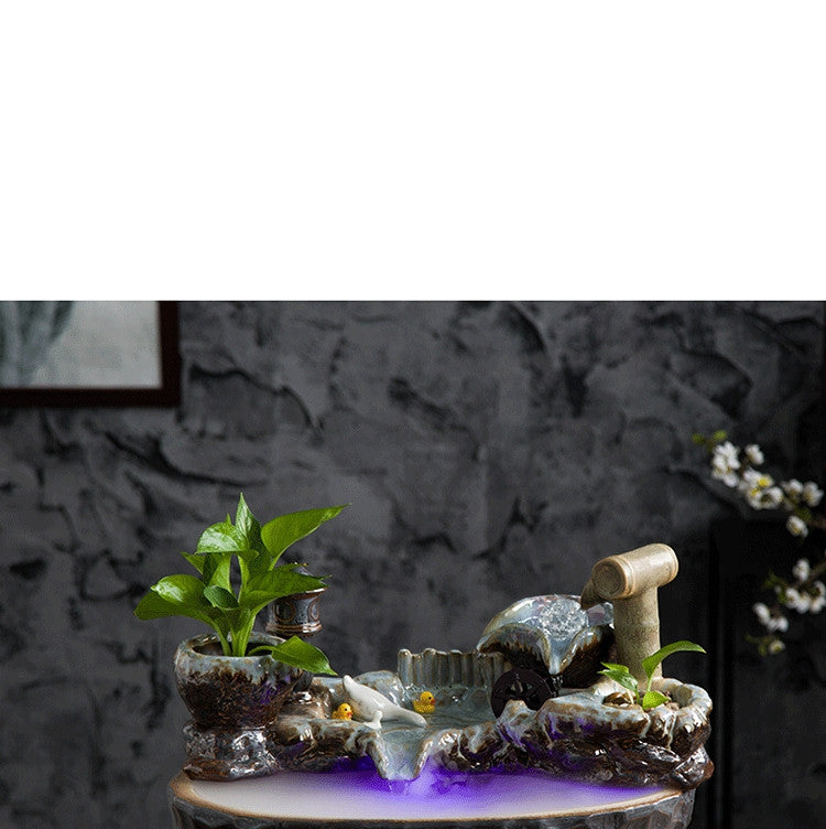 Ceramic Flowing Water Fountain Circulating Water Ornament To Attract Wealth