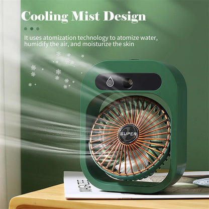 Ventilador de aire acondicionado, ventilador de nebulización de escritorio, enfriador de aire, humidificador recargable por USB, ventilador de pulverización portátil con 3 velocidades de viento, ventilador de niebla para el hogar