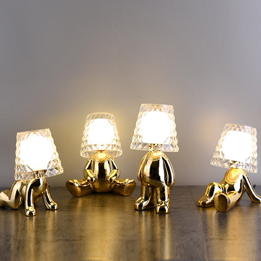 Mini luz nocturna galvanizada para hombre dorado, creativa y encantadora, para habitación de niños