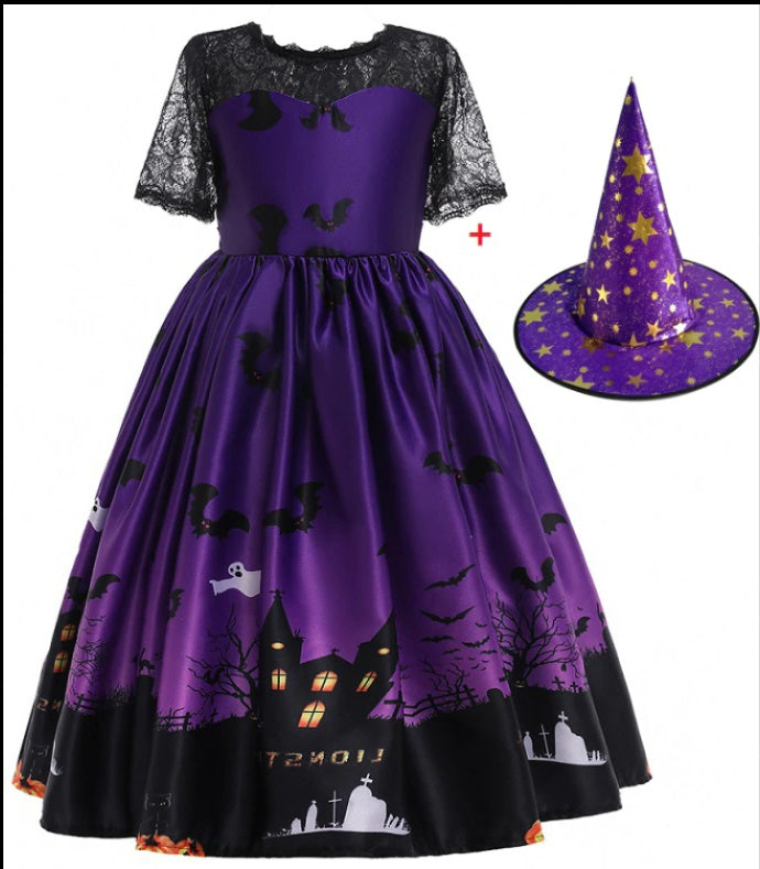 Robe de princesse d'Halloween en maille imprimée d'Halloween