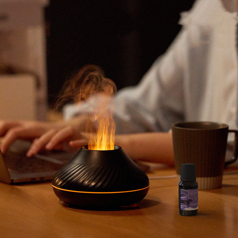 Nuevo Difusor de aroma de llama volcánica Lámpara de aceite esencial 130 ml Humidificador de aire portátil USB con luz nocturna de color Generador de niebla Fogger Luz LED