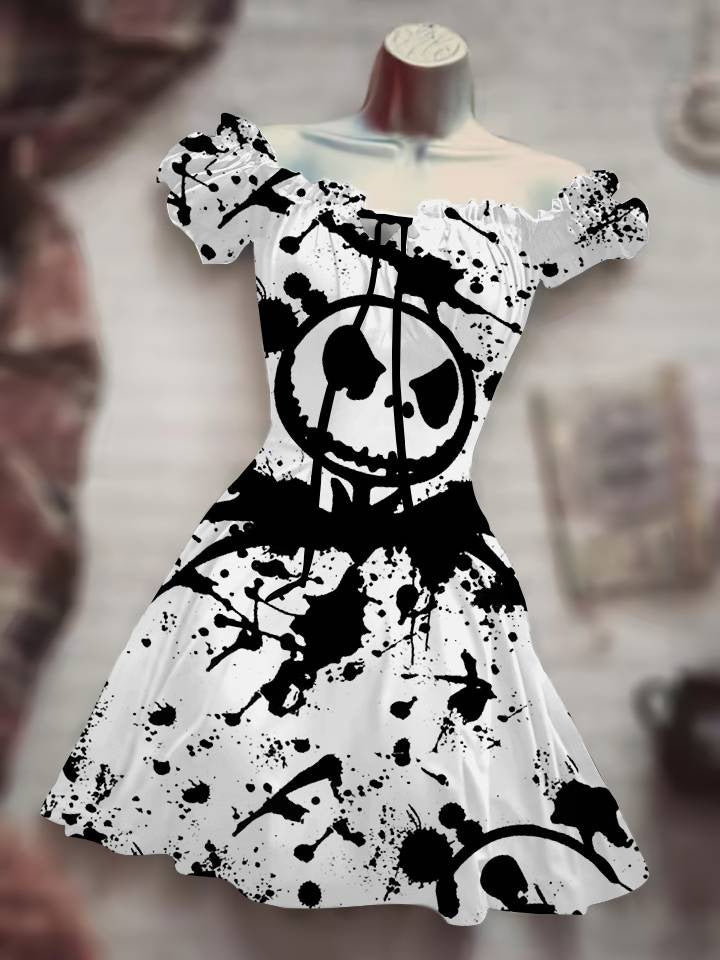 Vestido con cordón y estampado digital 3D de calaveras de Halloween