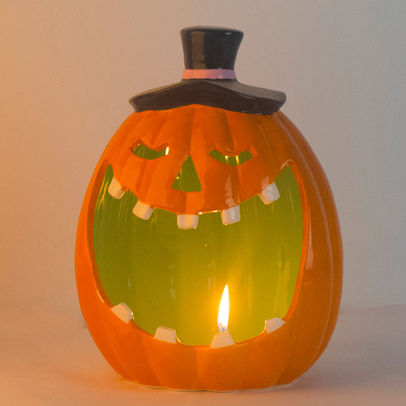 Adornos navideños de cerámica con forma de calabaza, decoraciones para ambientes de eventos con calaveras y huesos cruzados para festivales de fantasmas