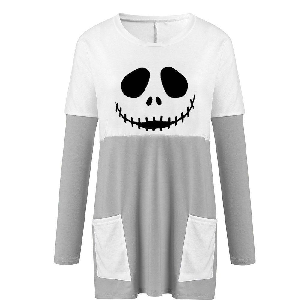 Blusa larga con estampado de calabaza fantasma para mujer de Halloween