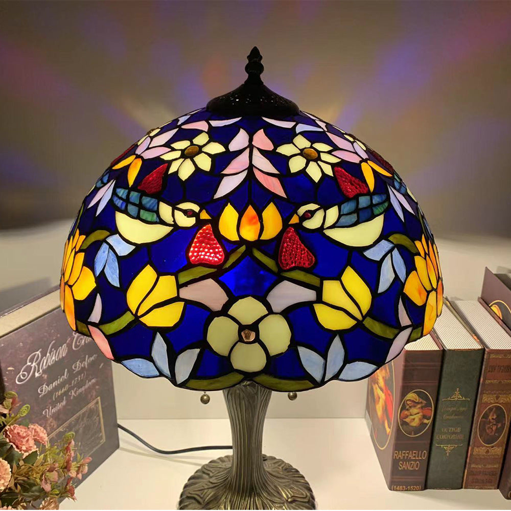 Lampe de table de luxe et exquise à motif de fraise et d'oiseau