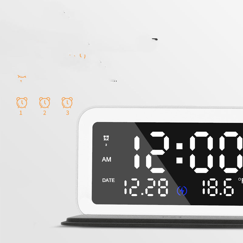 Reloj de carga inalámbrico 6 en 1, termómetro Digital, cargadores inalámbricos de 15W, luz LED nocturna, despertador, carga rápida para teléfono móvil