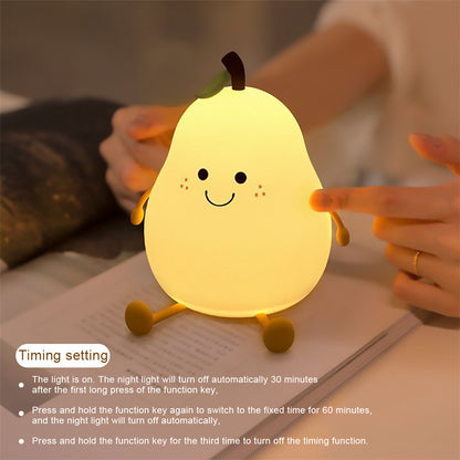 LED Poire Fruit Veilleuse USB Rechargeable Gradation Tactile Silicone Lampe de Table Chambre Chevet Décoration Couple Cadeau Boby Lumière 