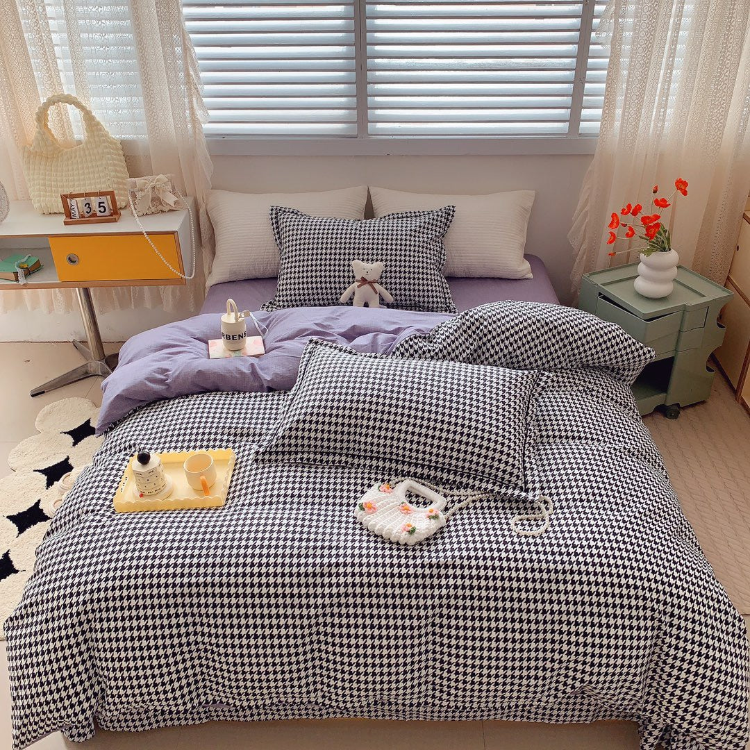 Home Fashion Simple Printing Cotton Bed Four-piece Set