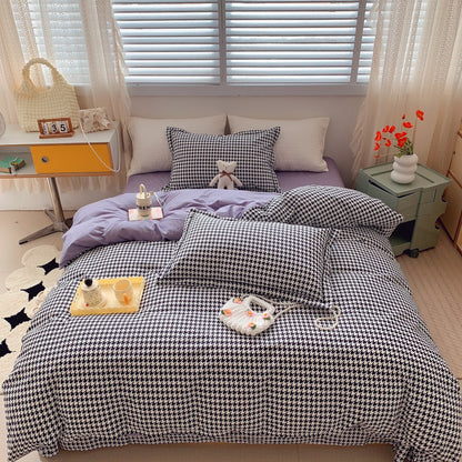 Home Fashion Simple Printing Cotton Bed Four-piece Set