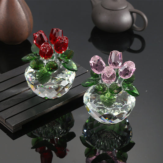 Colorful Crystal Rose Ornaments Home Decoration Crafts