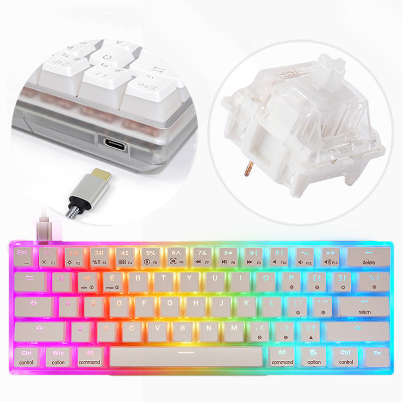 Clavier à axe mécanique filaire, coque transparente, lumières colorées