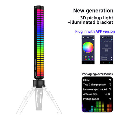 LED Light Voice Atmosphere Light Rechargeable Battery USB Powered Pickup Rhythm Lamp APP Pickup Dimmable RGB Flow Light Bars