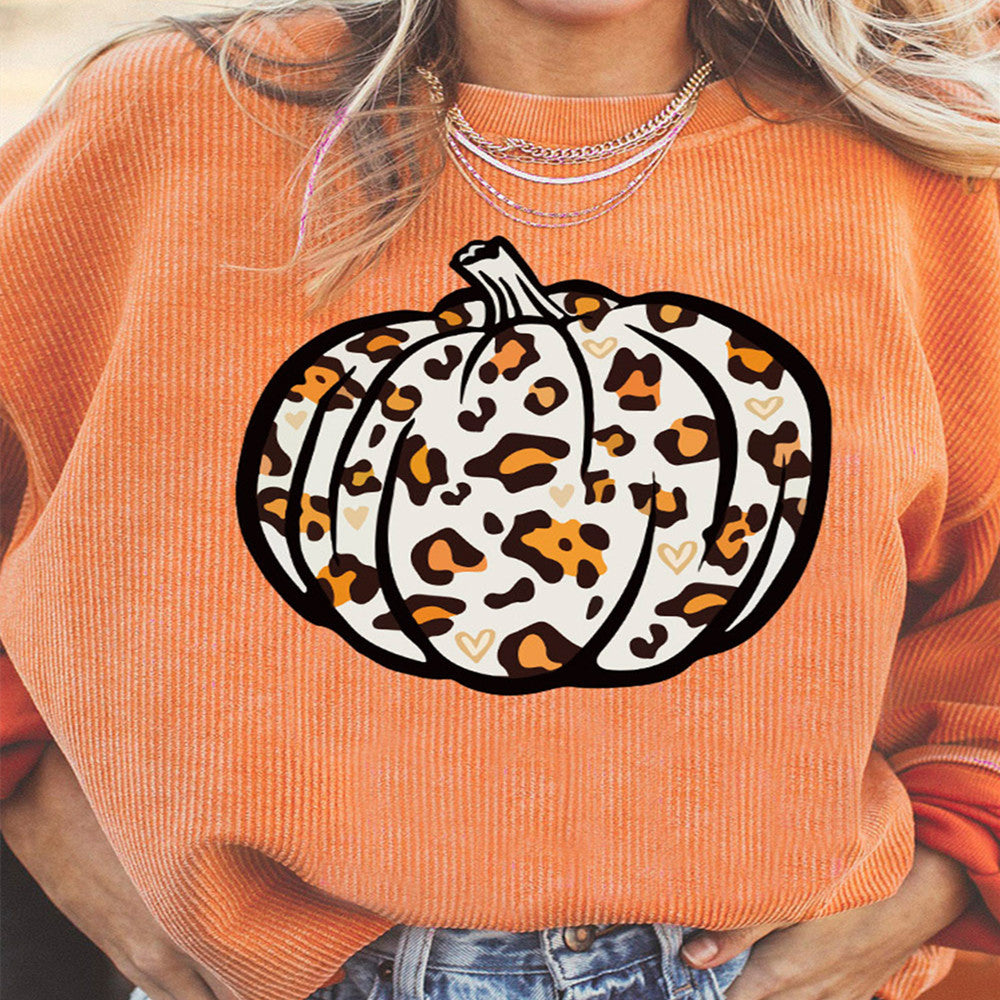 Suéter con cabeza de calabaza de Halloween jersey suelto de cuello redondo para mujer