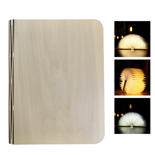 Luz de libro LED giratoria y plegable con veta de madera