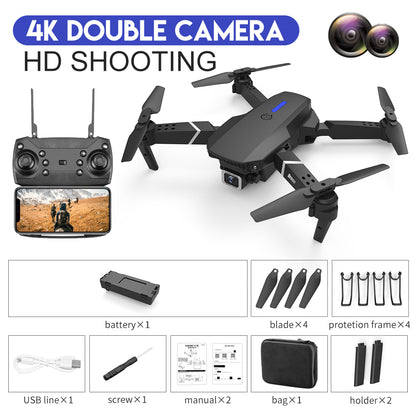 Drone E88 pour photographie aérienne HD 4K, double caméra, jouet d'avion télécommandé