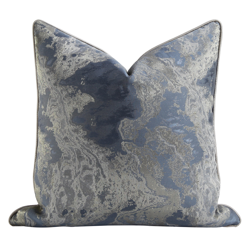 Coussin de peinture à l'encre de Chine, taie d'oreiller Jacquard bleu gris