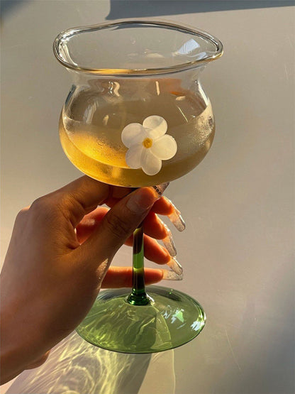 3D Flower Milk Coffee Crystal Cocktail Glass