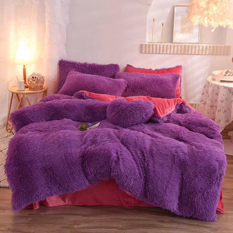 Luxury Thick Fleece Duvet Cover Queen King Winter Warm Bed Quilt Cover Pillowcase Fluffy Plush Shaggy Bedclothes Bedding Set Winter Body Keep Warm