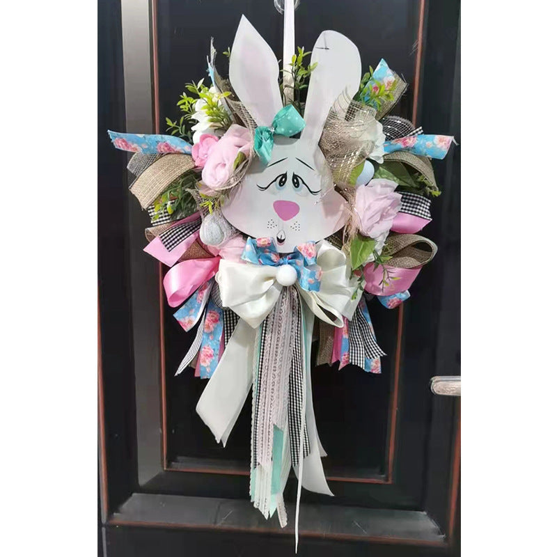 Colgante de conejo de Pascua, corona navideña, decoración para puerta de casa