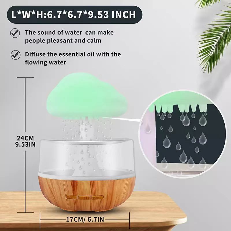 Humidificador de escritorio 2 en 1, difusor Zen de aceite esencial de aromaterapia con nube de lluvia y lámpara de seta con luz nocturna de nube de lluvia