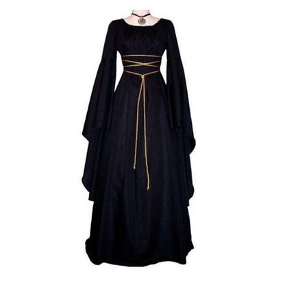 Robe d'Halloween à manches longues et col rond pour femme, tenue irrégulière avec ceinture, costume de sorcière d'Halloween