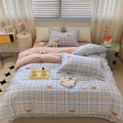 Home Fashion Simple Printing Cotton Bed Four-piece Set