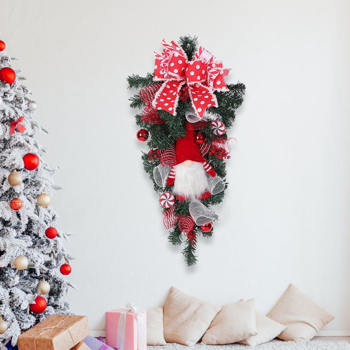 Guirlande de décoration murale pour arbre de Noël avec nœud à suspendre sur une porte