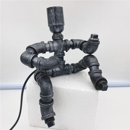 Personality Creative Iron Pipe Industrial Retro Style Coffee Bar Desk Water Pipe Robot Table Lamp