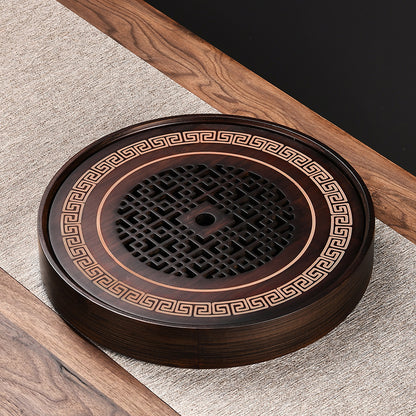 Bamboo Tea Tray Small Water Storage Retro Hollow Bubble Table Round