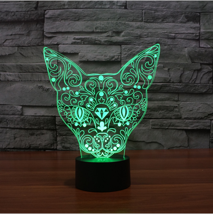 Veilleuse LED d'intérieur à changement de couleur 3D en forme de chat