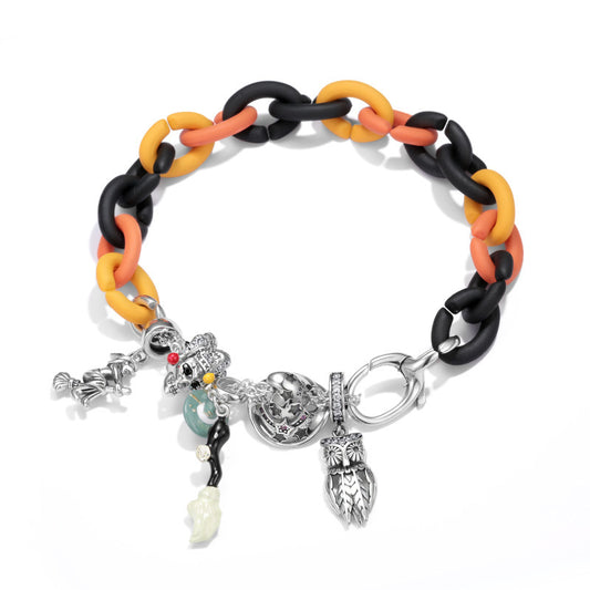 Bracelet en caoutchouc argenté pour filles avec sorcière de la série Halloween, perles finies à faire soi-même, bracelet X