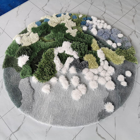 Pure Handmade Wool Carpet Round Living Room Bedroom Forest Moss