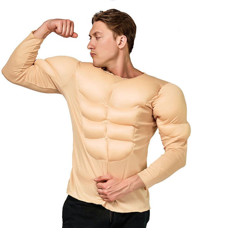 Costume de fête pour hommes Halloween Role Play T-shirt de faux muscles abdominaux transfrontaliers