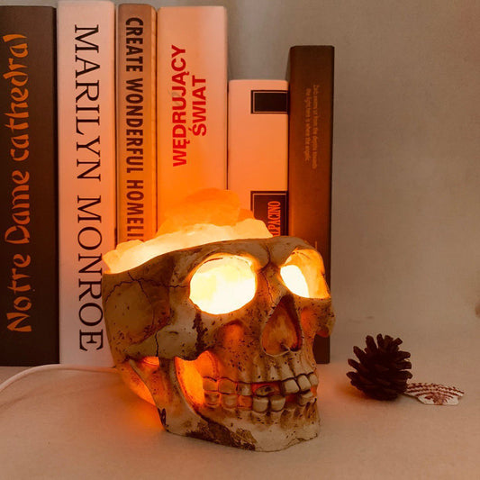 Lampe à sel en cristal de l'Himalaya Skull Pakiatan, veilleuse USB à intensité variable