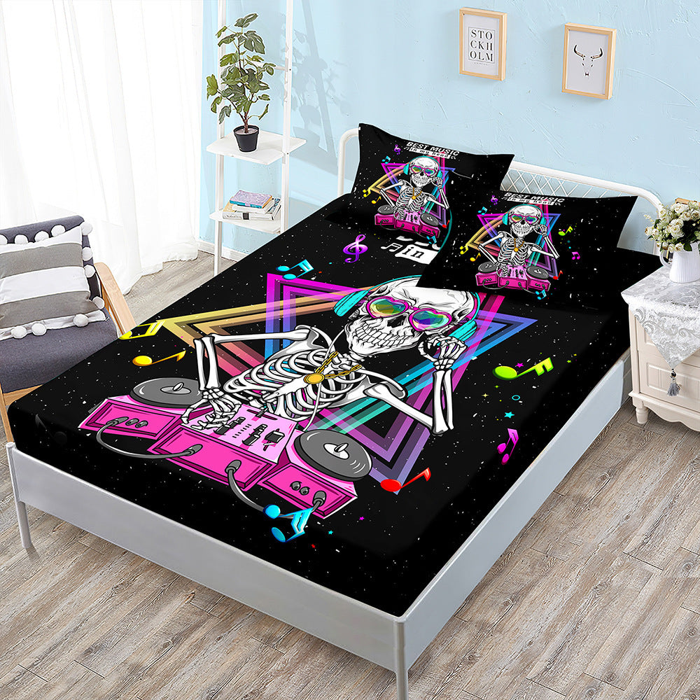 Juego de cama de tres piezas con diseño de calavera de Halloween