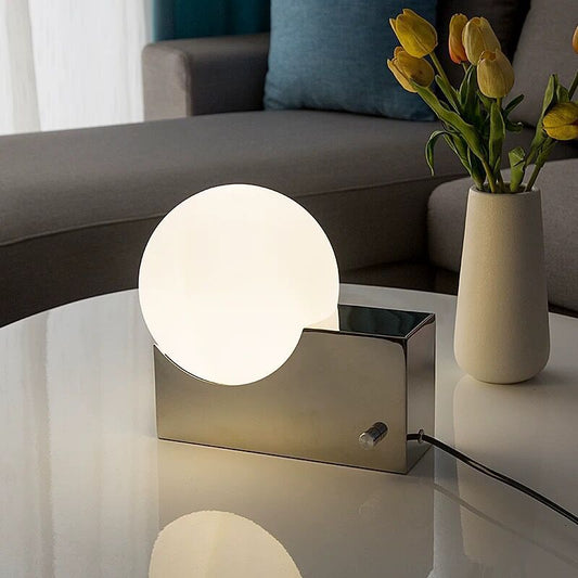 Lámpara de mesa decorativa nórdica con forma de luna blanca lechosa, diseño danés