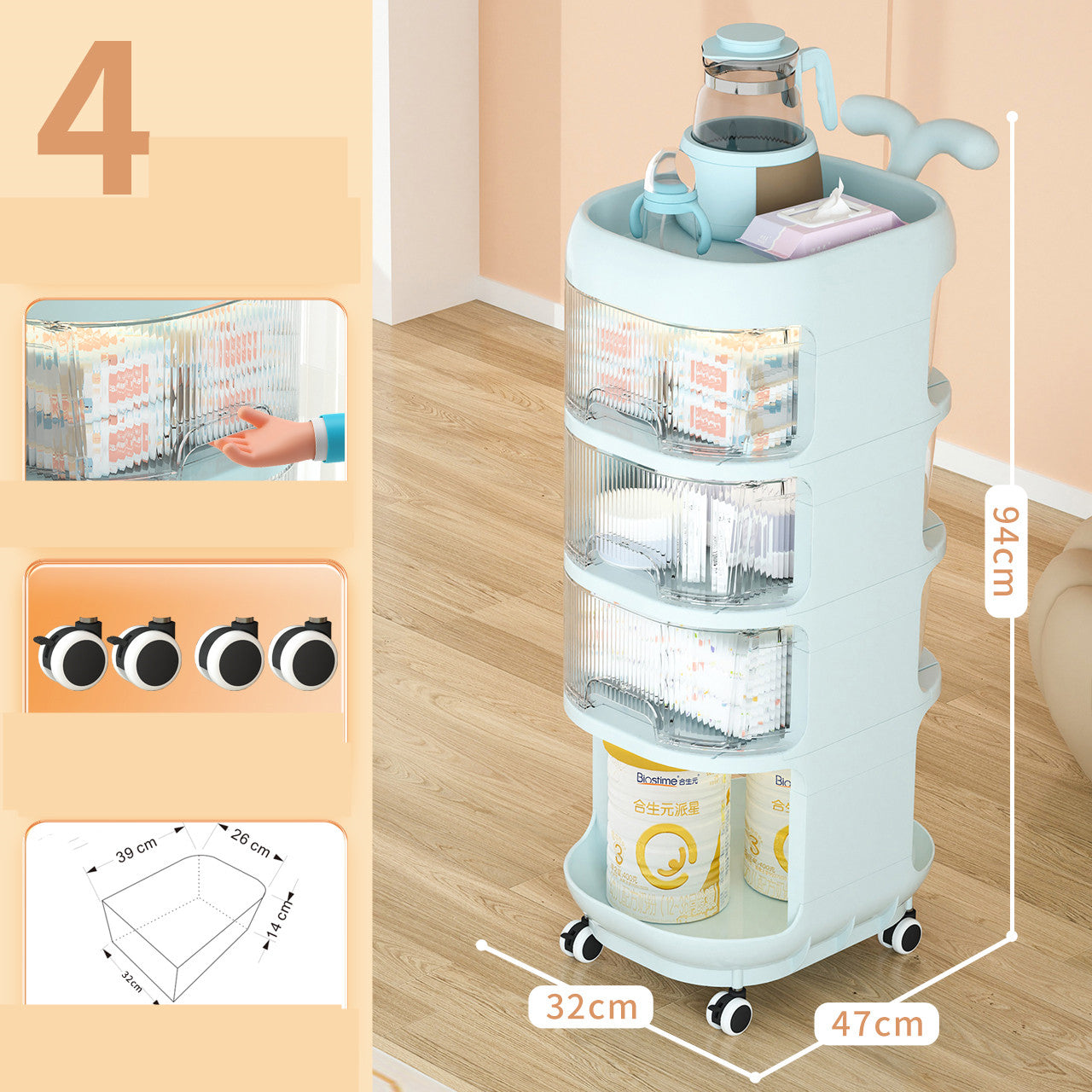 Sala de estar Gabinete para refrigerios de múltiples capas Estantería extraíble Estantes de almacenamiento de juguetes