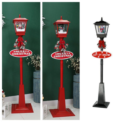 Santa Claus Snowman Christmas Tree Snowing Street Light