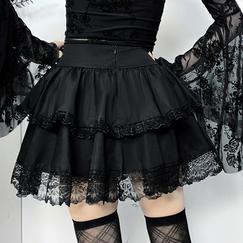 Halloween Party Style Slim Chain Cross Double Layer Gothic Skirt Women