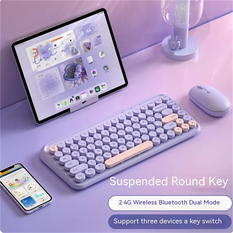 Ensemble clavier et souris Bluetooth à trois modes, sans fil, pour ordinateur portable, tablette de bureau pour filles