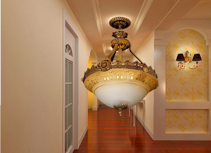 Bowl Terrace Ceiling Chandelier Rustic Beige and White Glass