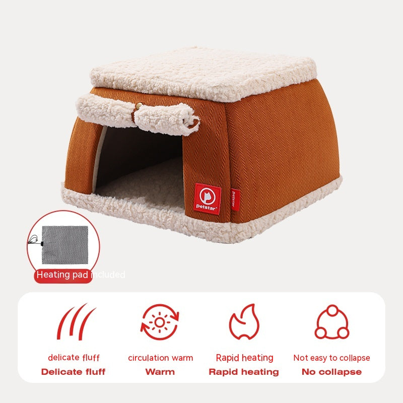 Calefacción eléctrica térmica para invierno, casa para gatos, calefacción para cachorros y gatitos, casa cerrada