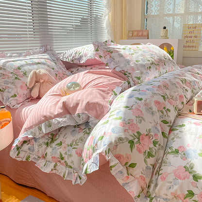 Cama de dormitorio con funda de edredón de algodón de moda