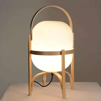 Lampadaire en verre panier design en bois massif