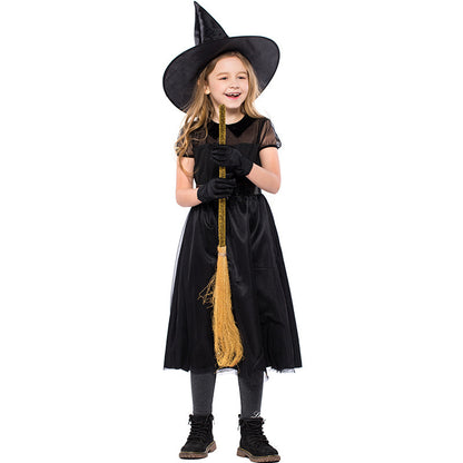 Costume de sorcière d'Halloween en maille noire pour enfants