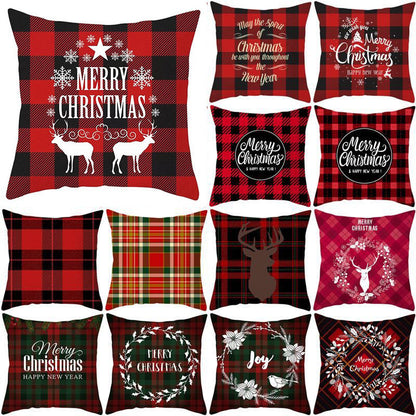 Christmas Pillow Cover Festival Festive Linen Printing Living Room Home Cushion Cover Bedroom Pillow