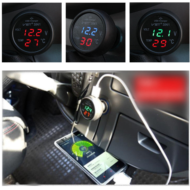 Mesa multifuncional de voltaje para coche LED Digital Usb