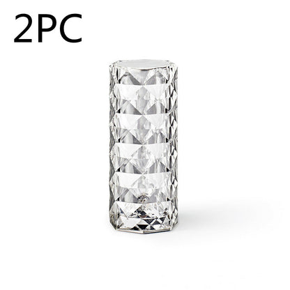 Lámpara de cristal nórdica, lámparas de mesa USB, atmósfera de atenuación táctil para dormitorio, luz nocturna de diamante, lámpara de proyector rosa, decoración