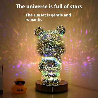 3D Glass Multicolor Fireworks Finger Bear USB Dream Atmosphere Bedside Lamp