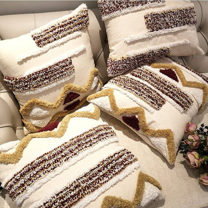 Housse de coussin de style marocain, taie d'oreiller de luxe faite à la main, rayures géométriques marron pour canapé-lit, décoration d'intérieur, toile 45x45cm 